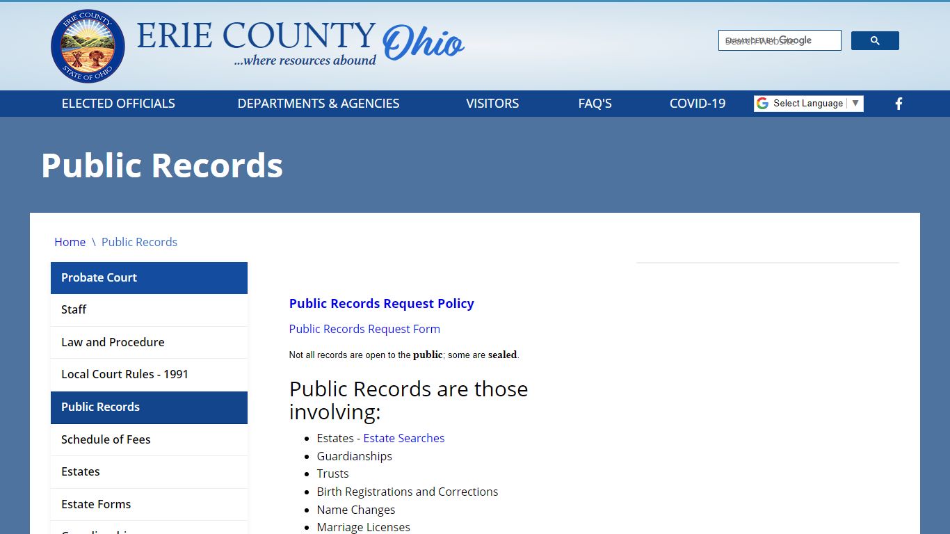 Public Records - Erie County, Ohio